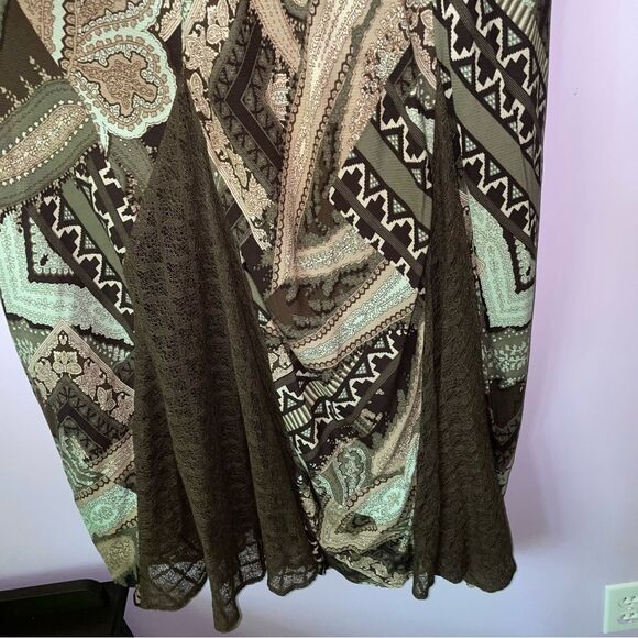 Reba Size 12 Midi Dress Brown Boho Print Sleeveless Lace Casual - Picture 4 of 9
